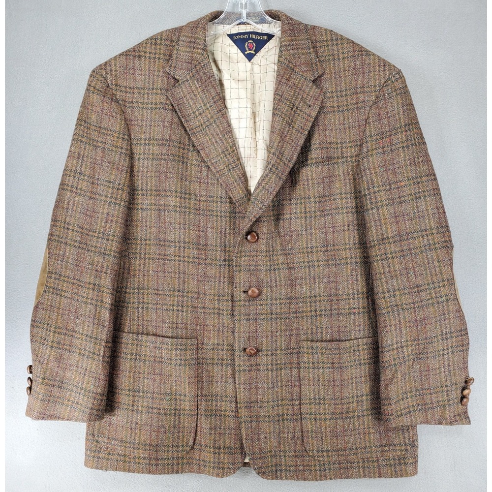 VIntage Tommy Hilfiger Blazer Mens 42R Brown Plaid Tweed Wool 3‎ Button Heritage